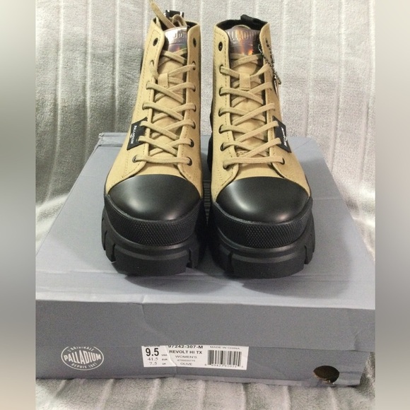 Palladium Women’s Revolt HI TX Platform Canvas Olive Boots - Picture 3 of 15
